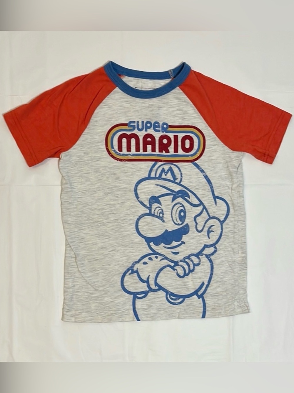 Nintendo Kids Super Mario Raglan T-Shirt - Red and Gray - Size 6